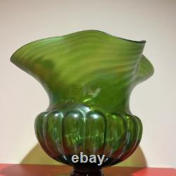 Large Kralik Glass Green Iridescent Art Nouveau Vase c1900