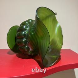 Large Kralik Glass Green Iridescent Art Nouveau Vase c1900