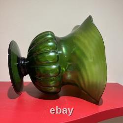 Large Kralik Glass Green Iridescent Art Nouveau Vase c1900