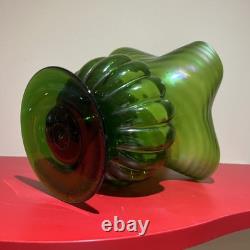 Large Kralik Glass Green Iridescent Art Nouveau Vase c1900