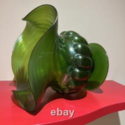 Large Kralik Glass Green Iridescent Art Nouveau Vase c1900