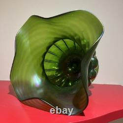 Large Kralik Glass Green Iridescent Art Nouveau Vase c1900