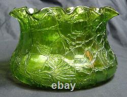 Large Kralik Iridescent Crackle Glass Bowl Art Nouveau