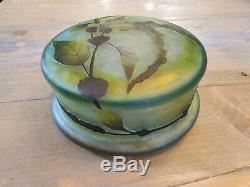 Large Lidded Trinket Daum Nancy France Art Nouveau Enameled Cameo Glass 6.5