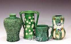 Large Old Antique Awaji Pottery Green Monochrome Japanese Arts & Crafts Vase 12