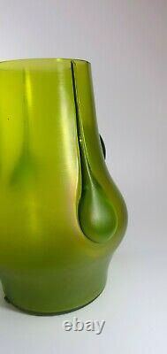 Large Rare Antique 1905 Loetz VESUVIAN Creta Glass Art Glass Green Vase Tadpoles