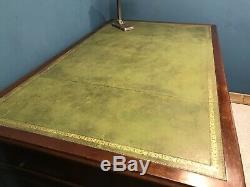Large Vintage Mahogany Twin Pedestal Desk With Green Leather Top