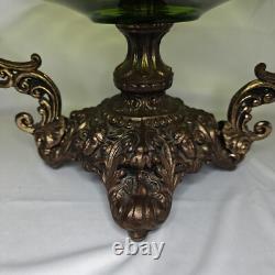 Large Vtg Art Nouveau Green Glass Pedestal Bowl withLoetz-Style Metal Base 20x12