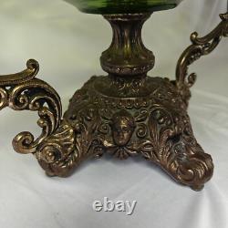 Large Vtg Art Nouveau Green Glass Pedestal Bowl withLoetz-Style Metal Base 20x12