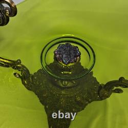 Large Vtg Art Nouveau Green Glass Pedestal Bowl withLoetz-Style Metal Base 20x12