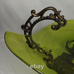 Large Vtg Art Nouveau Green Glass Pedestal Bowl withLoetz-Style Metal Base 20x12