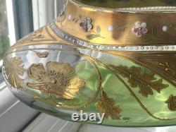 Large antique Art Nouveau Bohemian Moser fine hand gilded enamelled glass vase