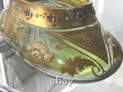 Large antique Art Nouveau Bohemian Moser fine hand gilded enamelled glass vase