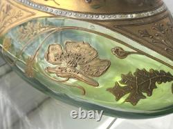 Large antique Art Nouveau Bohemian Moser fine hand gilded enamelled glass vase