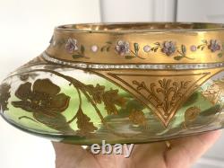 Large antique Art Nouveau Bohemian Moser fine hand gilded enamelled glass vase