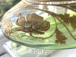 Large antique Art Nouveau Bohemian Moser fine hand gilded enamelled glass vase