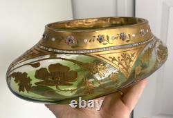 Large antique Art Nouveau Bohemian Moser fine hand gilded enamelled glass vase