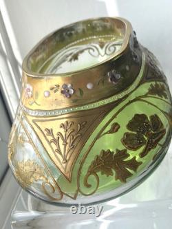 Large antique Art Nouveau Bohemian Moser fine hand gilded enamelled glass vase