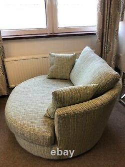 Large swivel cuddles chair sofa green tweed scion fabric made in Britain