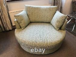 Large swivel cuddles chair sofa green tweed scion fabric made in Britain