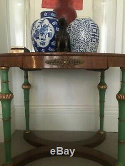 Late 19thC Empire style oval console or centre table jade green and gilded legs