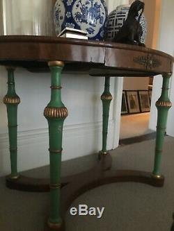 Late 19thC Empire style oval console or centre table jade green and gilded legs