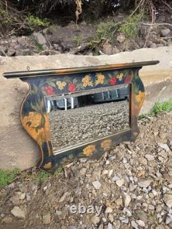 Late 19th-century Art Nouveau Wall Mirror Pokerwork Frame Floral & Berries