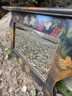Late 19th-century Art Nouveau Wall Mirror Pokerwork Frame Floral & Berries