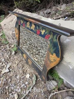 Late 19th-century Art Nouveau Wall Mirror Pokerwork Frame Floral & Berries