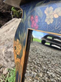 Late 19th-century Art Nouveau Wall Mirror Pokerwork Frame Floral & Berries