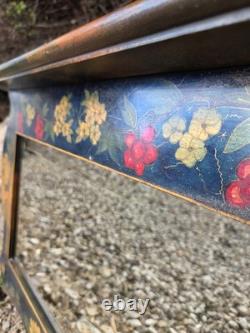 Late 19th-century Art Nouveau Wall Mirror Pokerwork Frame Floral & Berries