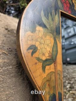 Late 19th-century Art Nouveau Wall Mirror Pokerwork Frame Floral & Berries