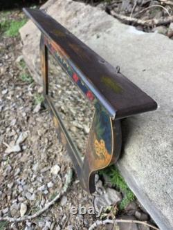 Late 19th-century Art Nouveau Wall Mirror Pokerwork Frame Floral & Berries