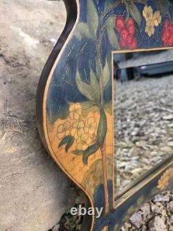 Late 19th-century Art Nouveau Wall Mirror Pokerwork Frame Floral & Berries