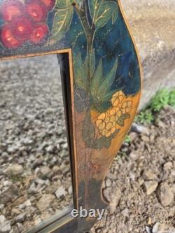 Late 19th-century Art Nouveau Wall Mirror Pokerwork Frame Floral & Berries