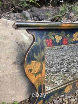 Late 19th-century Art Nouveau Wall Mirror Pokerwork Frame Floral & Berries