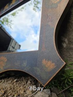 Late 19th-century Art Nouveau Wall Mirror Pokerwork Frame Floral & Berries