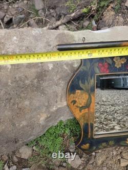 Late 19th-century Art Nouveau Wall Mirror Pokerwork Frame Floral & Berries