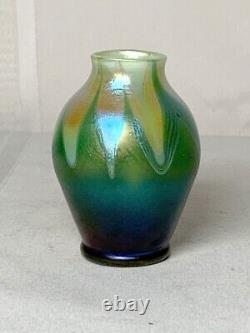 Lct Tiffany Favrile, Decorated Green Favrile Cabinet Miniature Vase, Art Nouveau