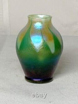 Lct Tiffany Favrile, Decorated Green Favrile Cabinet Miniature Vase, Art Nouveau