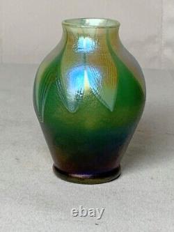 Lct Tiffany Favrile, Decorated Green Favrile Cabinet Miniature Vase, Art Nouveau