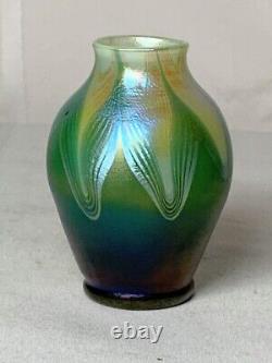 Lct Tiffany Favrile, Decorated Green Favrile Cabinet Miniature Vase, Art Nouveau