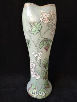 Legras Art Nouveau'Belgrade' Shape Ivy Leaf & Flowers Enamelled Glass Vase