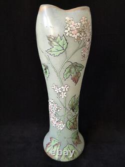 Legras Art Nouveau'Belgrade' Shape Ivy Leaf & Flowers Enamelled Glass Vase