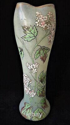 Legras Art Nouveau'Belgrade' Shape Ivy Leaf & Flowers Enamelled Glass Vase