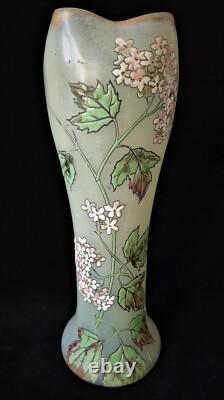 Legras Art Nouveau'Belgrade' Shape Ivy Leaf & Flowers Enamelled Glass Vase