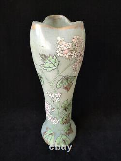 Legras Art Nouveau'Belgrade' Shape Ivy Leaf & Flowers Enamelled Glass Vase