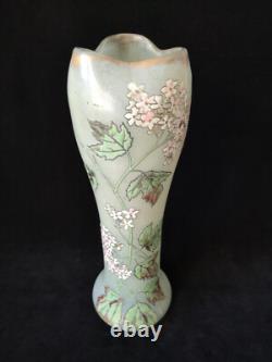 Legras Art Nouveau'Belgrade' Shape Ivy Leaf & Flowers Enamelled Glass Vase