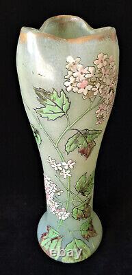 Legras Art Nouveau'Belgrade' Shape Ivy Leaf & Flowers Enamelled Glass Vase