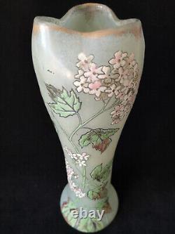 Legras Art Nouveau'Belgrade' Shape Ivy Leaf & Flowers Enamelled Glass Vase